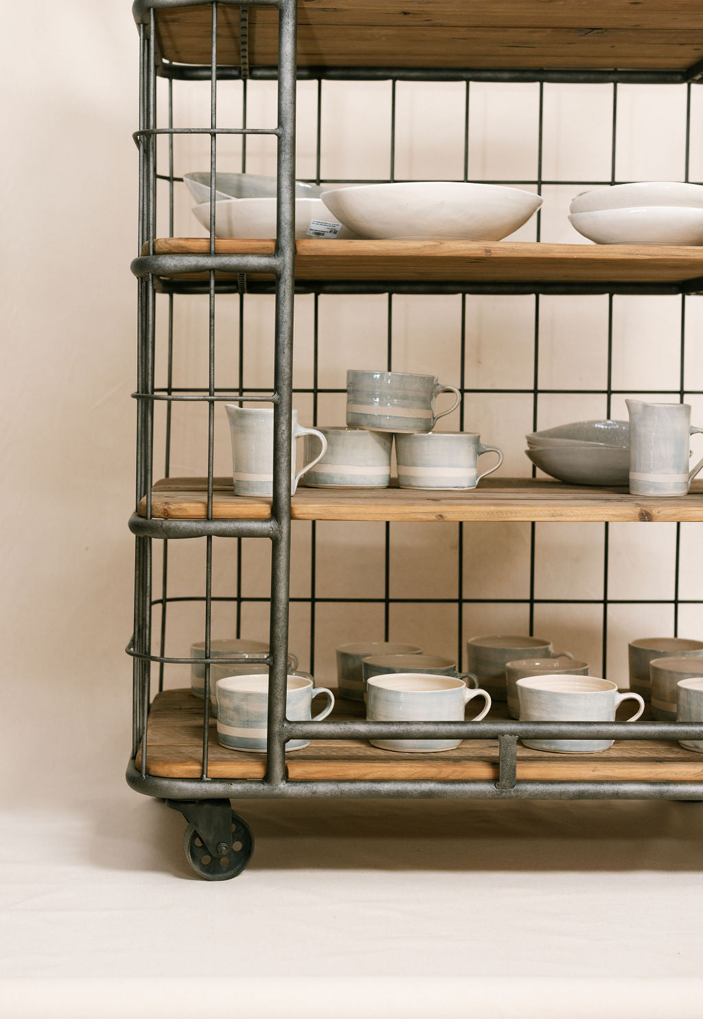 Woodcroft Bleached Pine Backers Rack on Wheels
