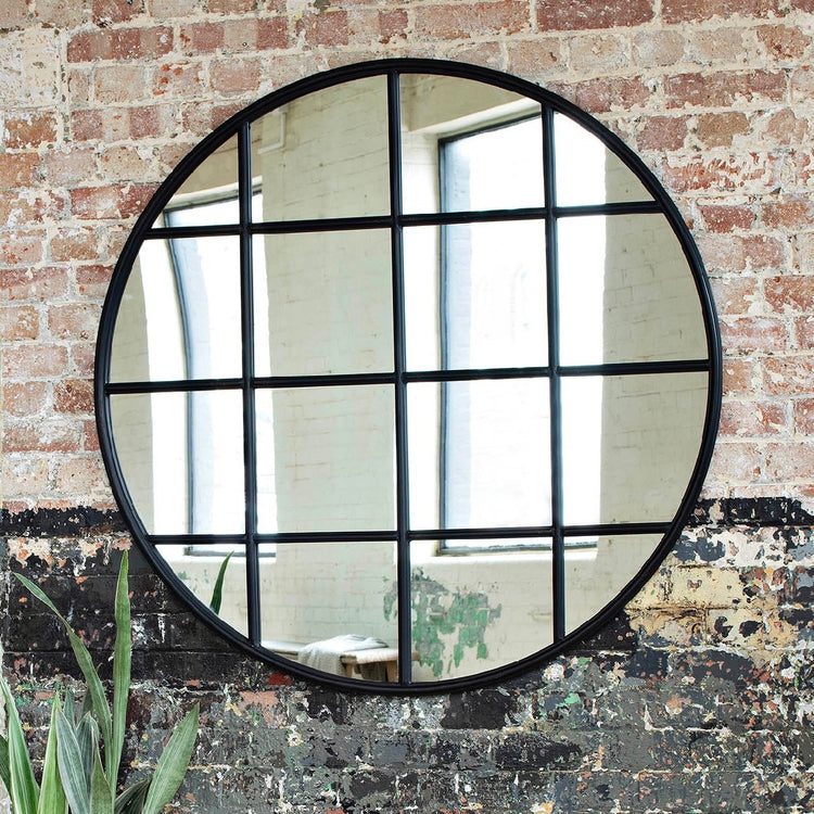 Brookby Round Industrial Black Iron Mirror