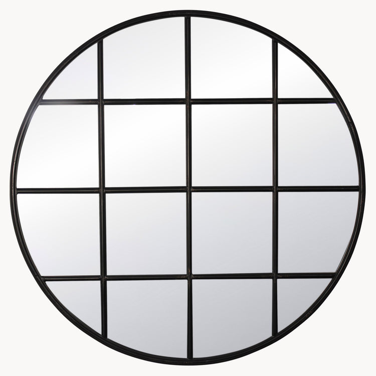 Brookby Round Industrial Black Iron Mirror