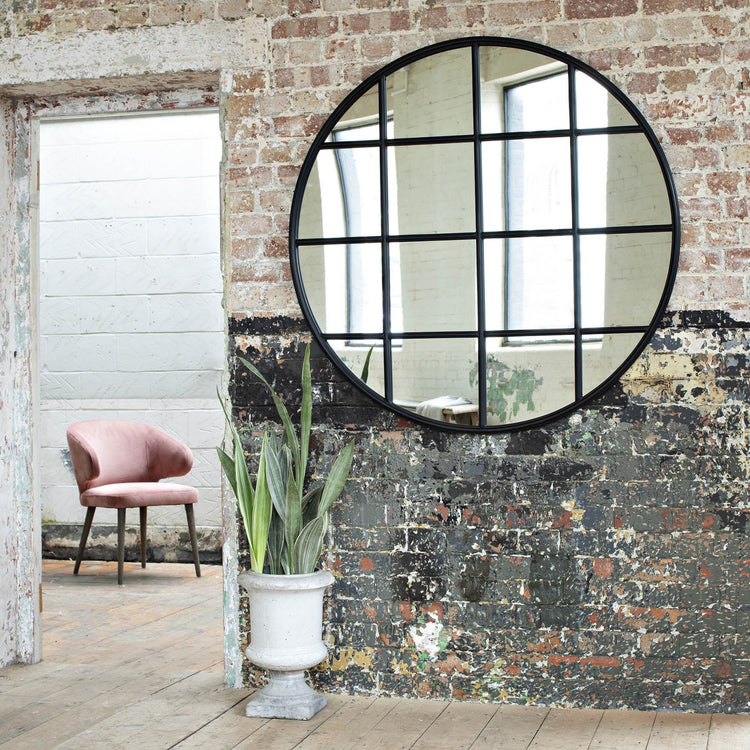 Brookby Round Industrial Black Iron Mirror