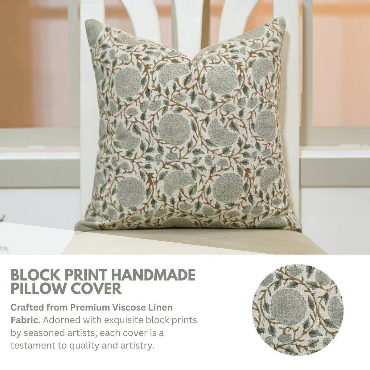 Handmade Block Print Viscose Linen Pillow Cover-Karwa Chauth
