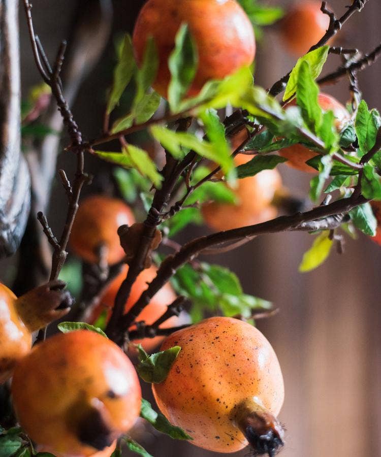 Artificial Fruit Yellow Orange Pomegranate Fruit Stem 36" Tall