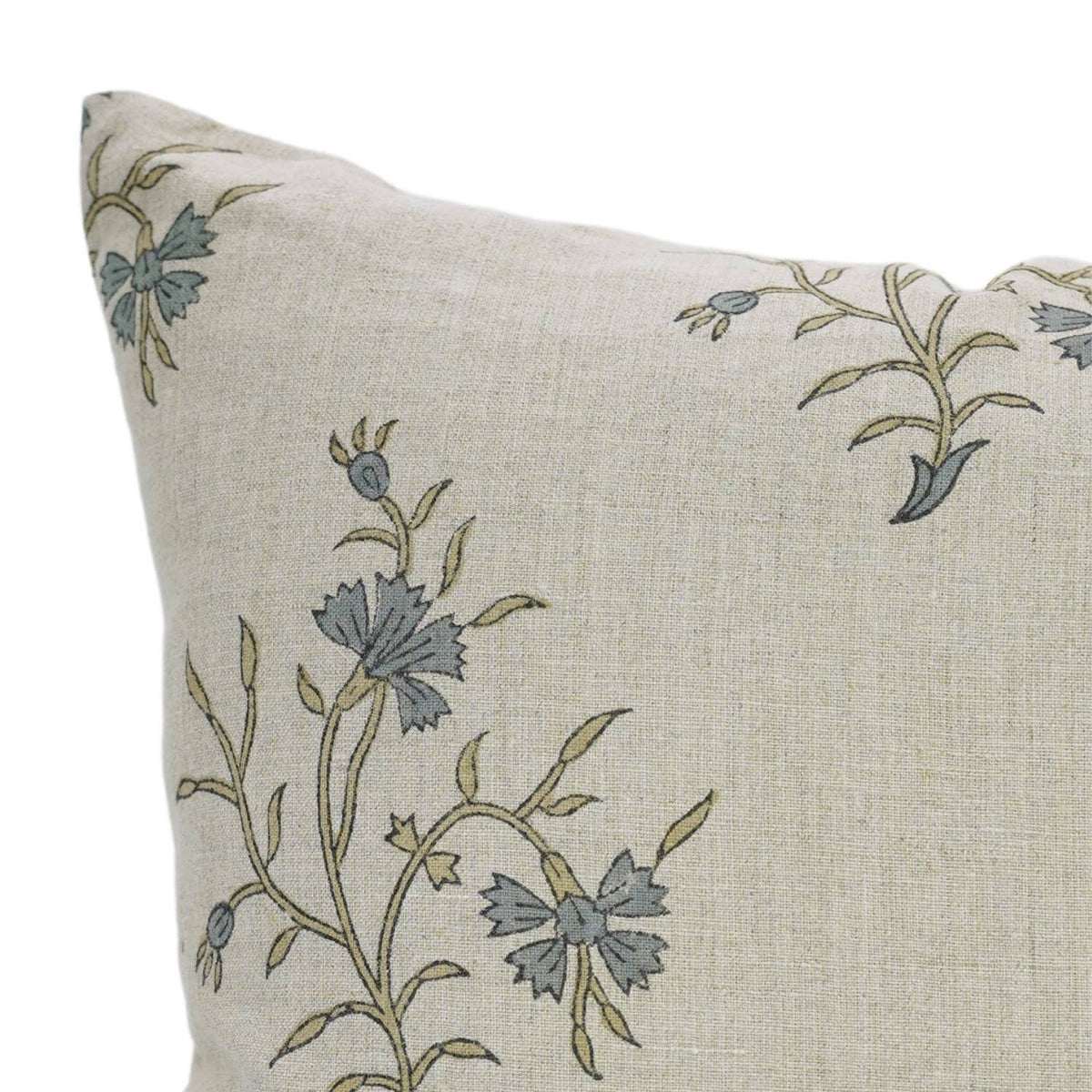 Floral Boho Pure Linen Block Print Accent Pillow Cover-Daisy