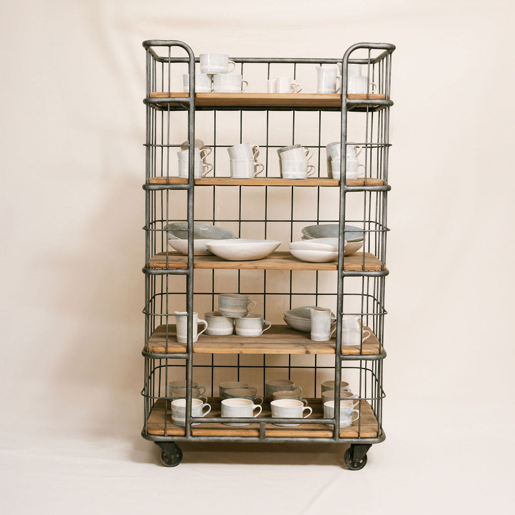 Woodcroft Bleached Pine Backers Rack on Wheels