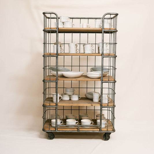 Woodcroft Bleached Pine Backers Rack on Wheels