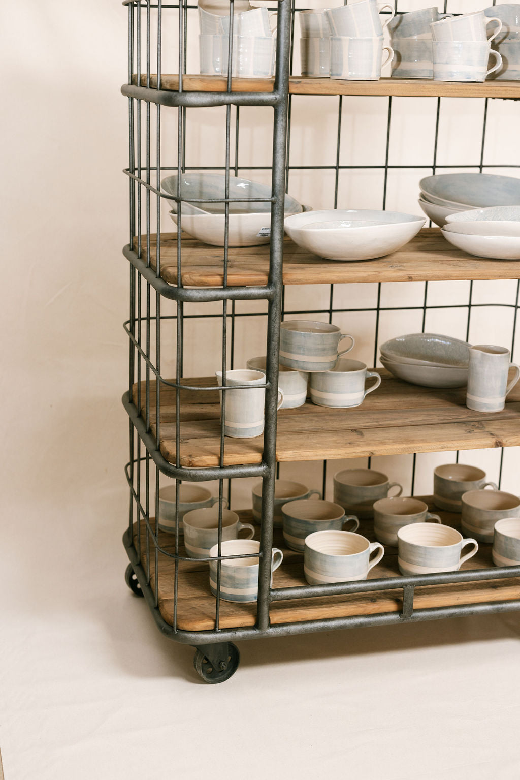 Woodcroft Bleached Pine Backers Rack on Wheels