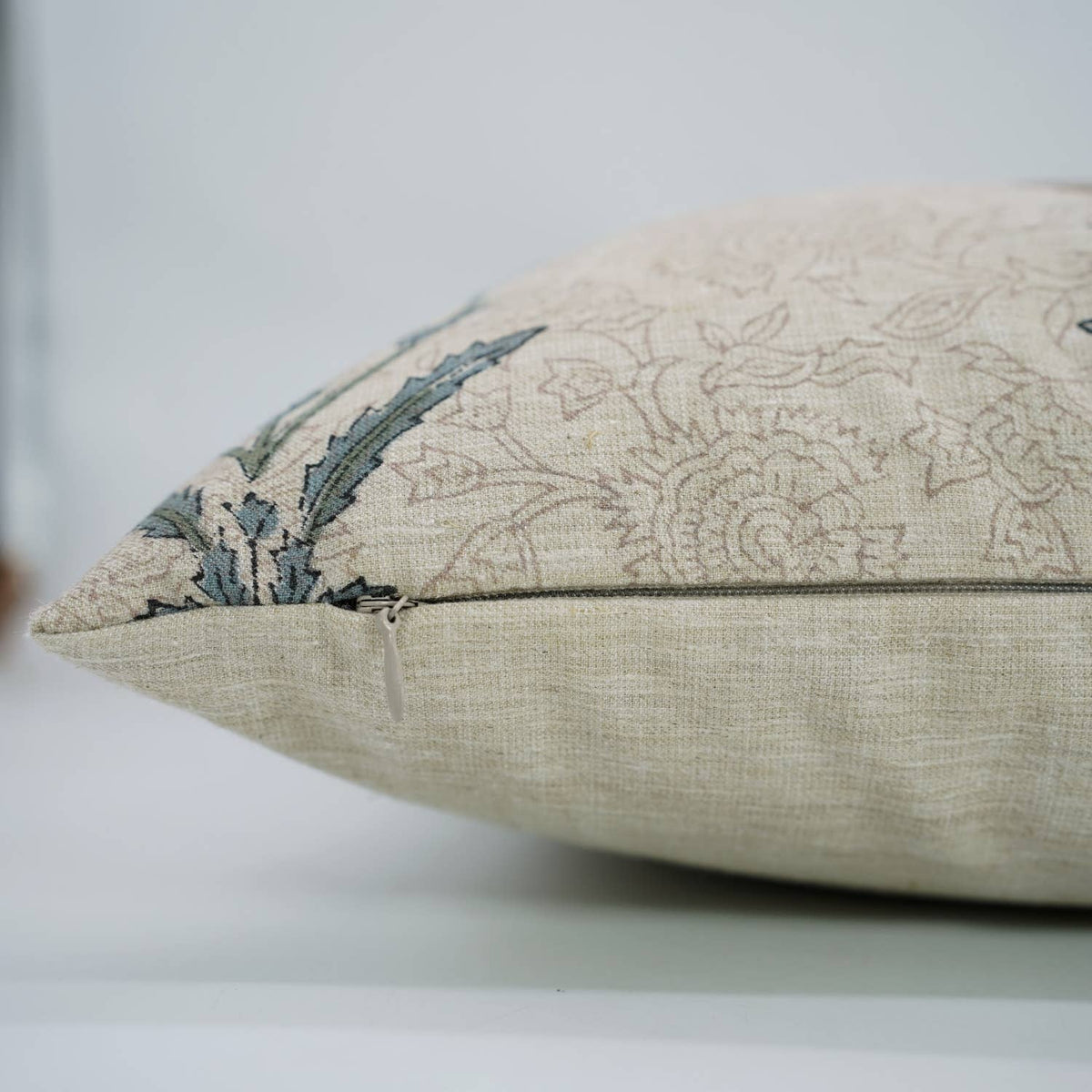 Floral Block Design Linen Blend Pillow Cover - Amitabh