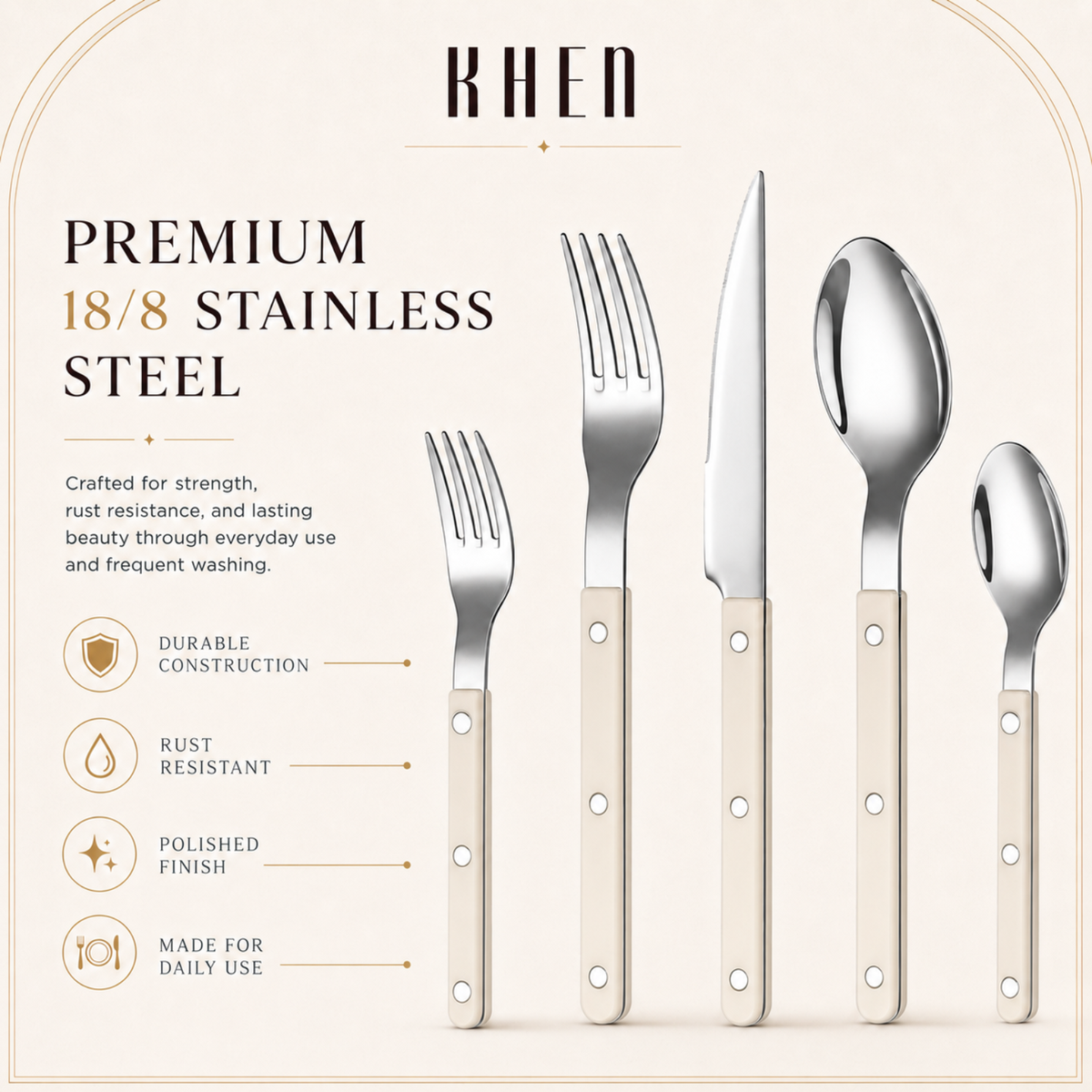 20-Piece Flatware Set for 4 - Cream Color French Cutlery