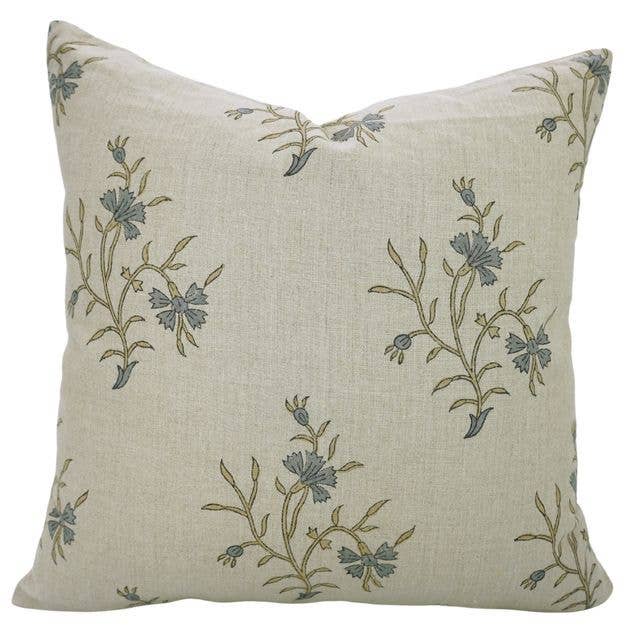 Floral Boho Pure Linen Block Print Accent Pillow Cover-Daisy