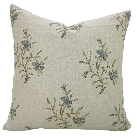 Floral Boho Pure Linen Block Print Accent Pillow Cover-Daisy