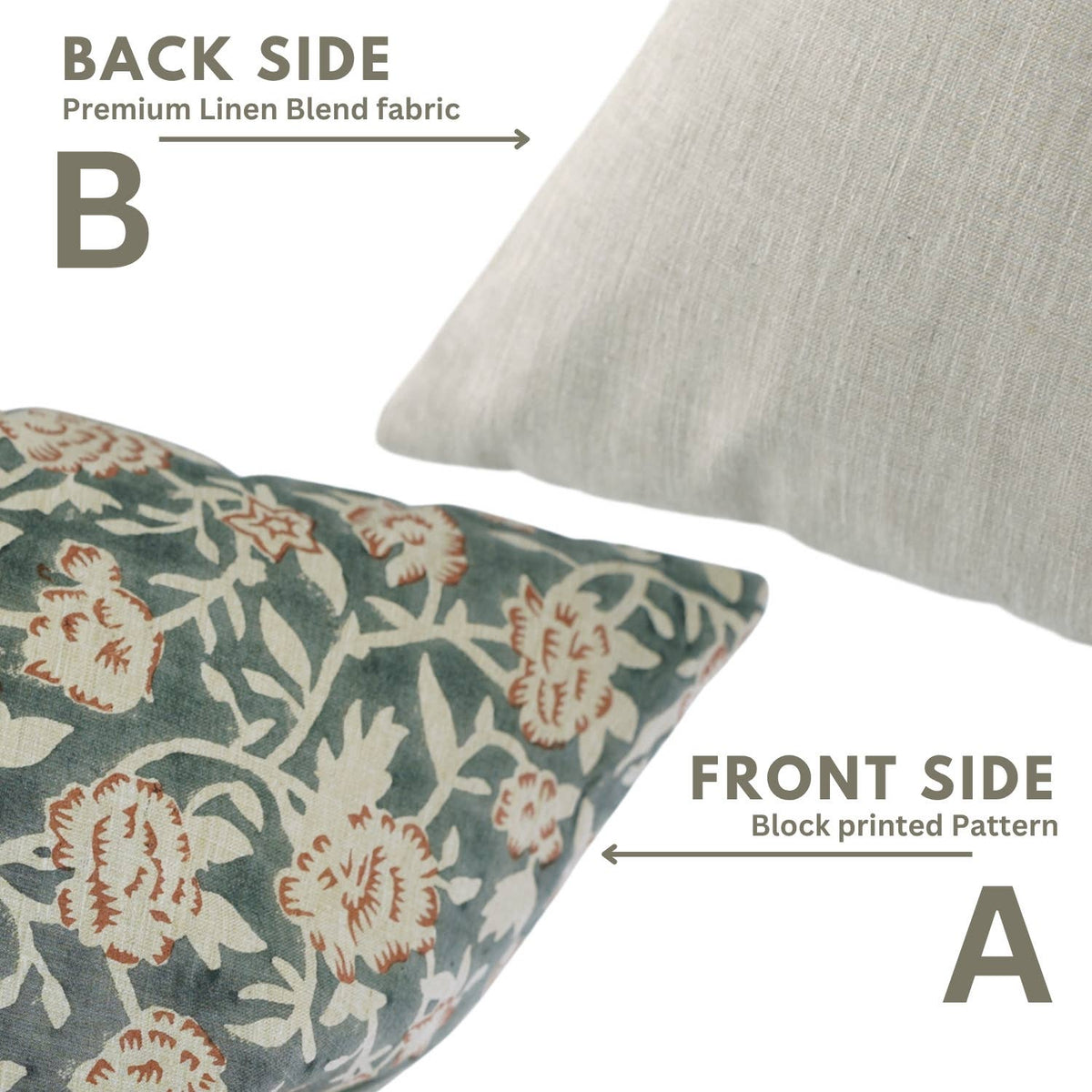 Floral Block Design Linen Blend Pillow Cover - Mriygnani