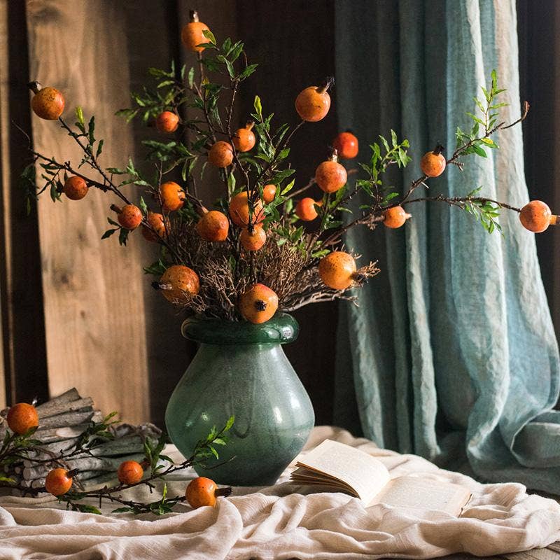 Artificial Fruit Yellow Orange Pomegranate Fruit Stem 36" Tall