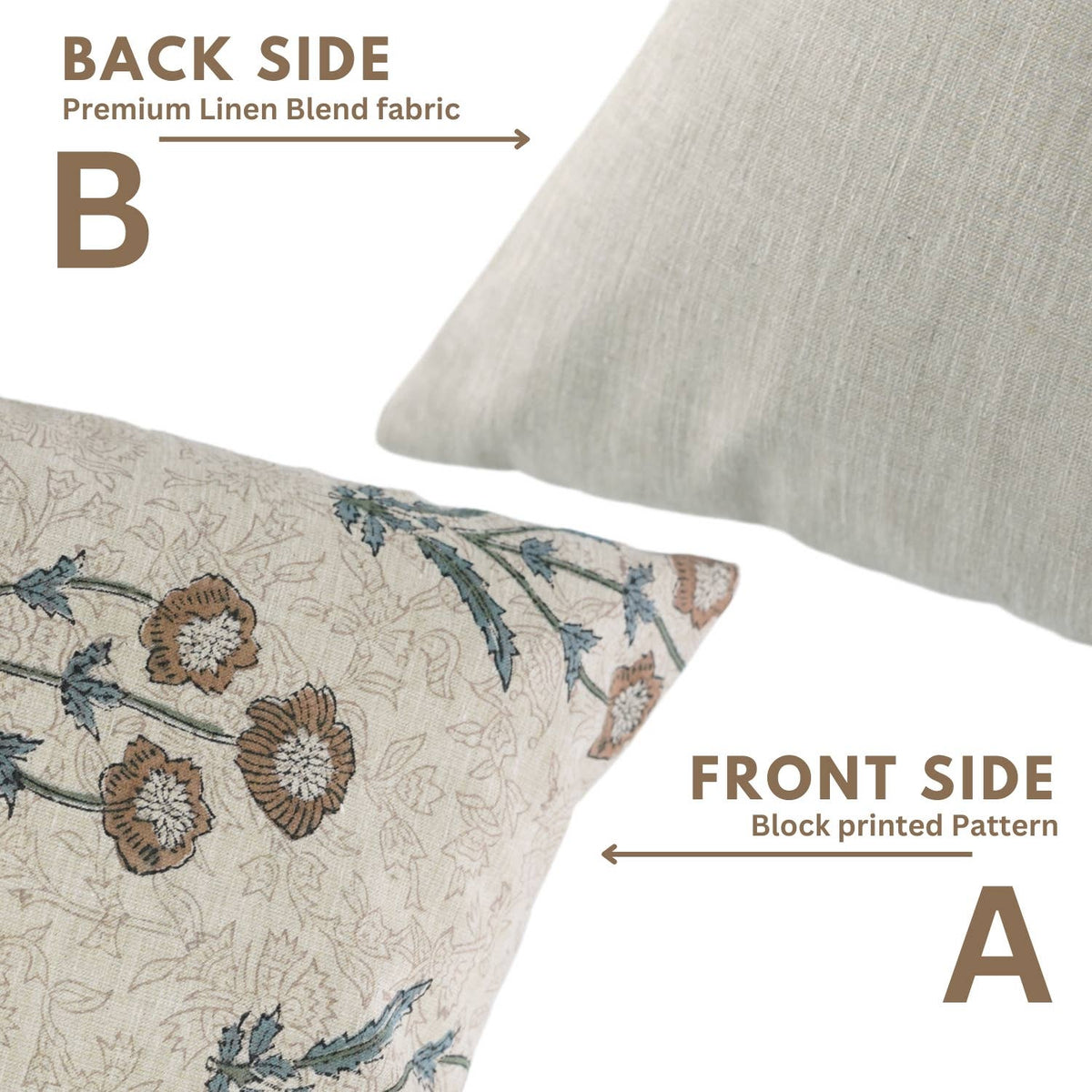 Floral Block Design Linen Blend Pillow Cover - Amitabh