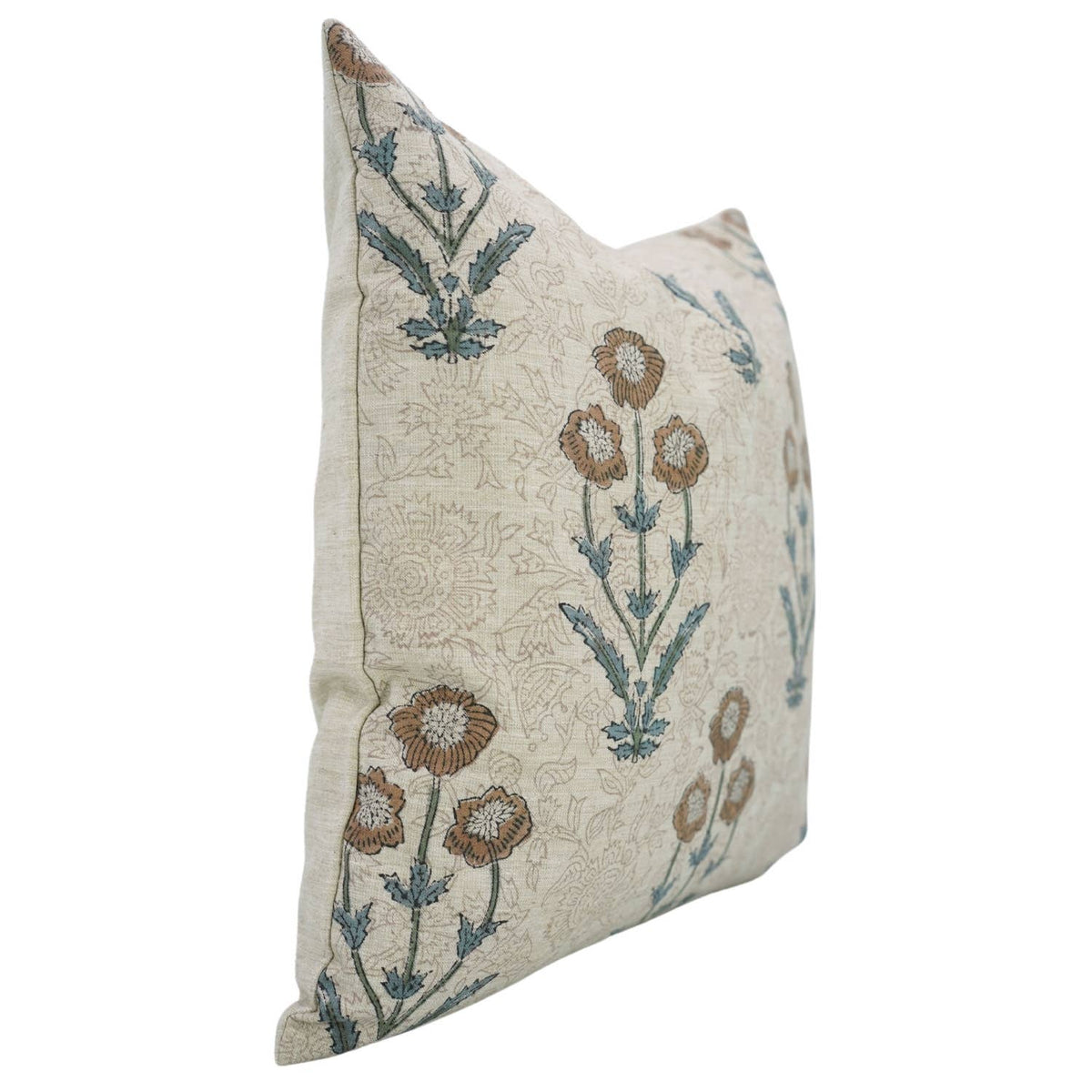 Floral Block Design Linen Blend Pillow Cover - Amitabh