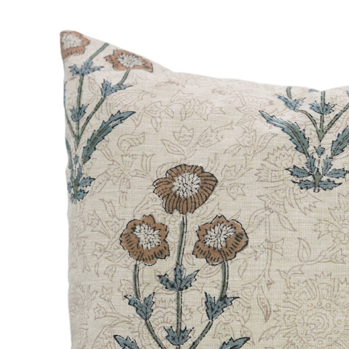 Floral Block Design Linen Blend Pillow Cover - Amitabh