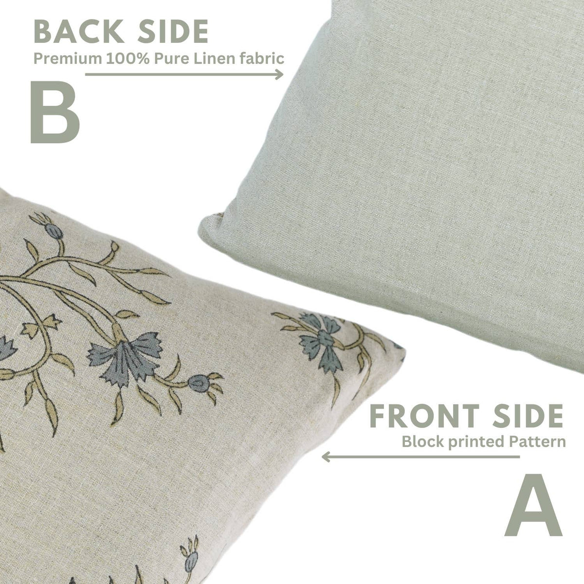 Floral Boho Pure Linen Block Print Accent Pillow Cover-Daisy