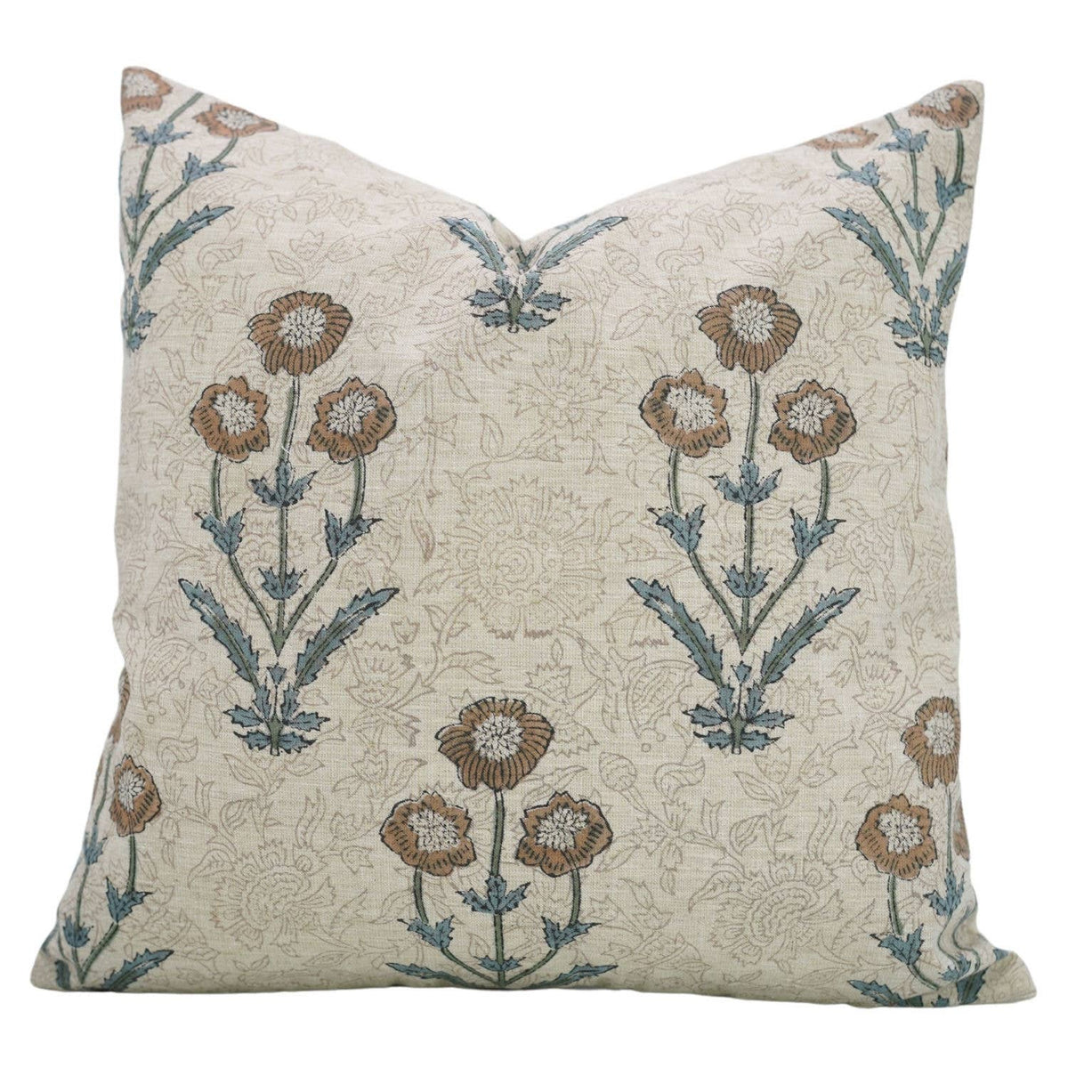 Floral Block Design Linen Blend Pillow Cover - Amitabh