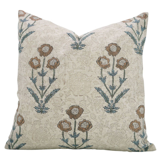 Floral Block Design Linen Blend Pillow Cover - Amitabh