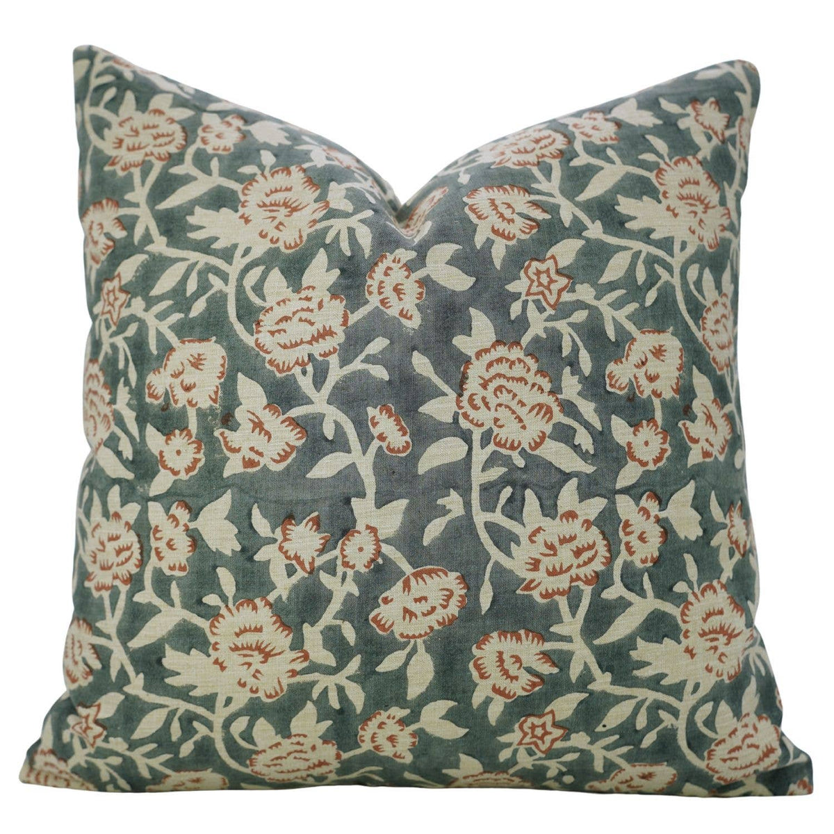 Floral Block Design Linen Blend Pillow Cover - Mriygnani