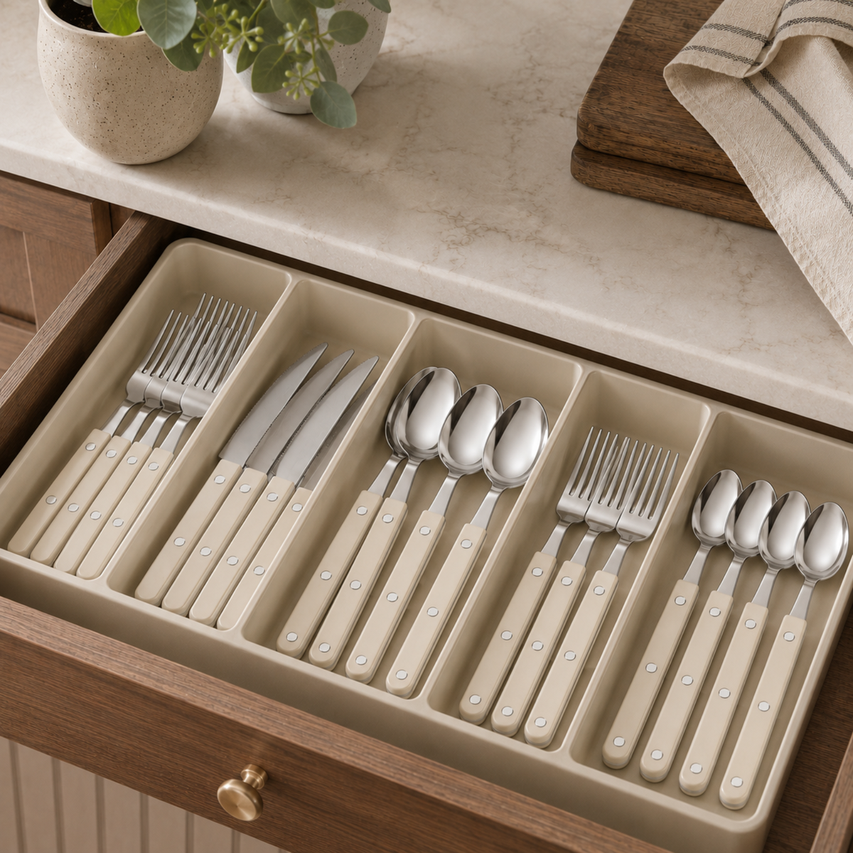 20-Piece Flatware Set for 4 - Cream Color French Cutlery