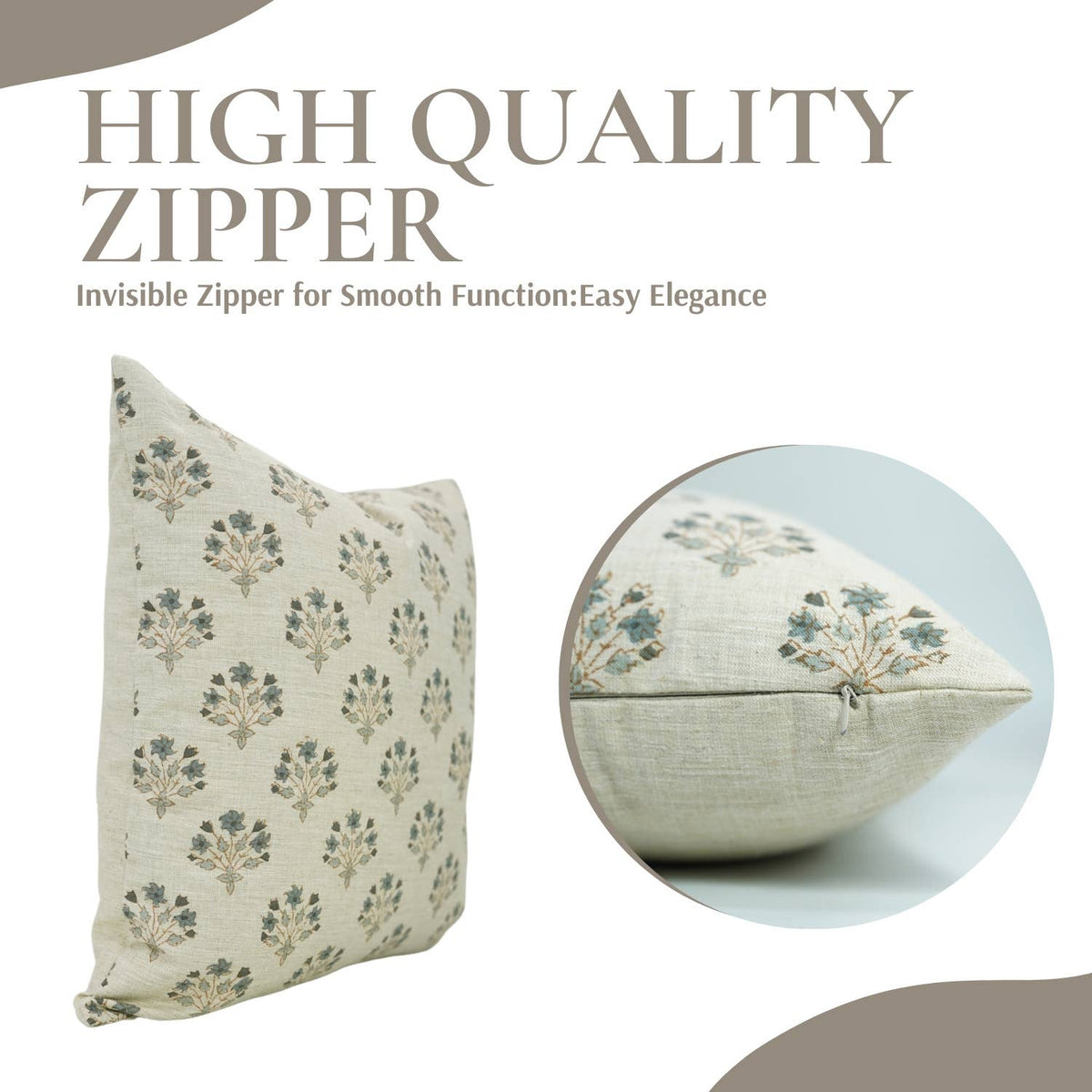Floral Block Print Linen Blend Pillow Cover- Diwali Flower