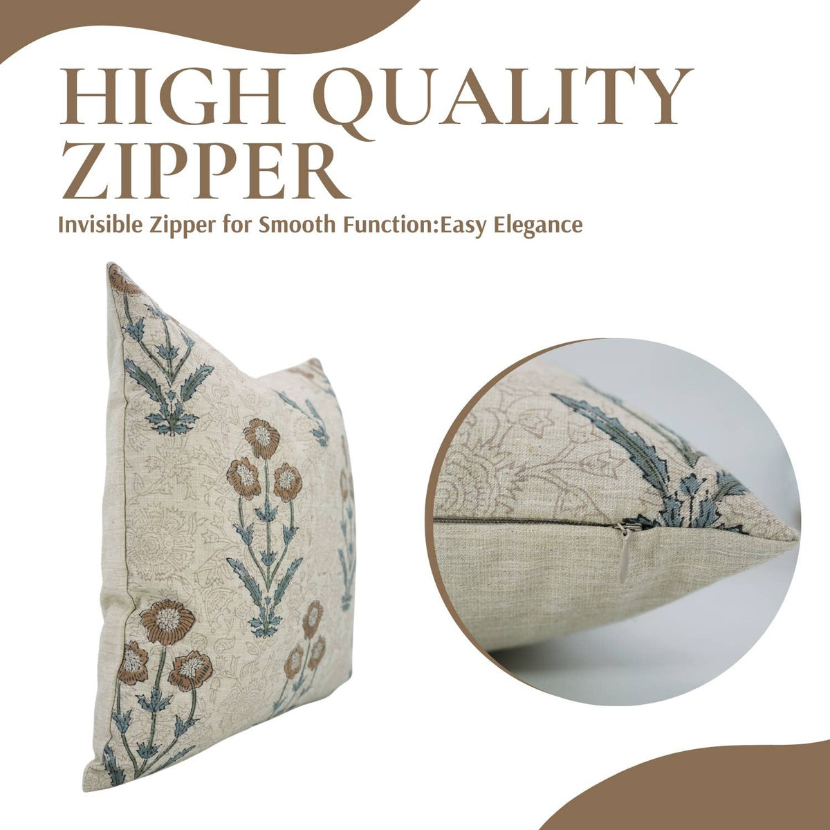 Floral Block Design Linen Blend Pillow Cover - Amitabh