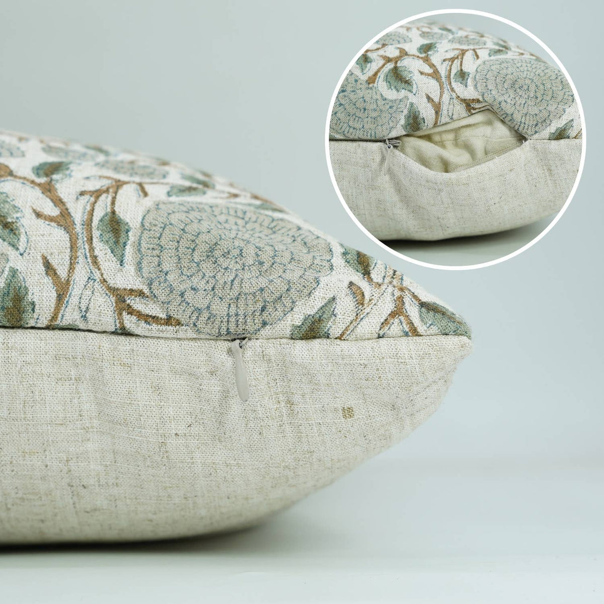 Handmade Block Print Viscose Linen Pillow Cover-Karwa Chauth