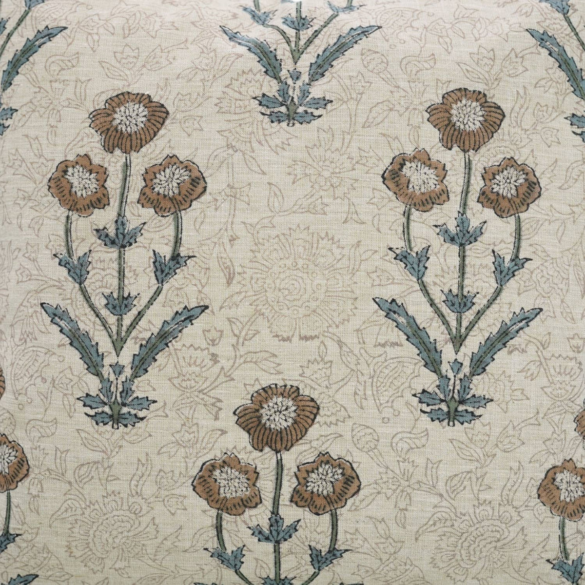 Floral Block Design Linen Blend Pillow Cover - Amitabh