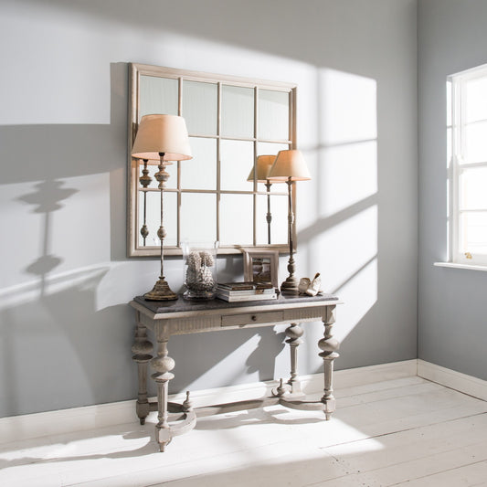 Wilton Grey Mirror with Wooden Grid